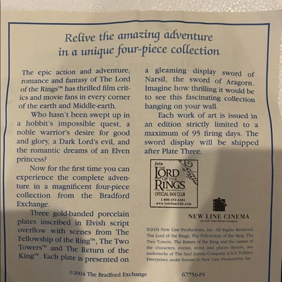 Lord of the Rings Collector's Edition Plates - Picture 2 of 10